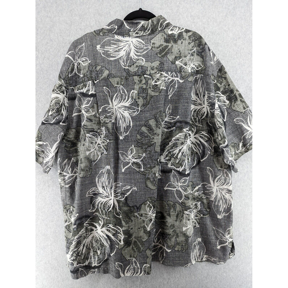 Panama Jack Button Up Hawaiian Shirt Men's 3XL Short Sleeve Gray Floral Leaves - Picture 2 of 4